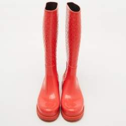 Louis Vuitton Coral Orange Monogram Rubber Splash Rain Boots Size 38