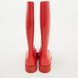 Louis Vuitton Coral Orange Monogram Rubber Splash Rain Boots Size 38