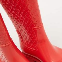 Louis Vuitton Coral Orange Monogram Rubber Splash Rain Boots Size 38