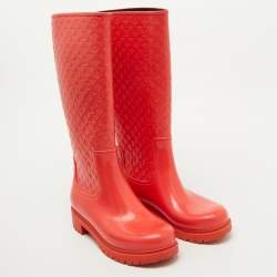 Louis Vuitton Coral Orange Monogram Rubber Splash Rain Boots Size 38