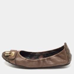 Louis Vuitton Brown Nubuck and Monogram Canvas Lucky Ballet Flats Size 38.5