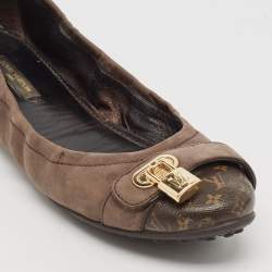 Louis Vuitton Brown Nubuck and Monogram Canvas Lucky Ballet Flats Size 38.5