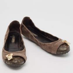 Louis Vuitton Brown Nubuck and Monogram Canvas Lucky Ballet Flats Size 38.5