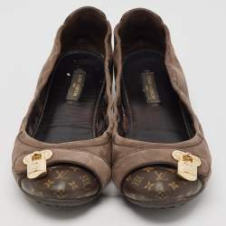 Louis Vuitton Brown Nubuck and Monogram Canvas Lucky Ballet Flats Size 38.5