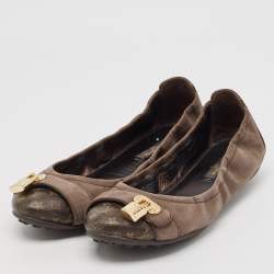 Louis Vuitton Brown Nubuck and Monogram Canvas Lucky Ballet Flats Size 38.5