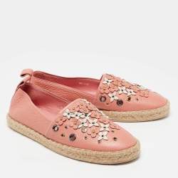 مملوكة مسبقًا Louis Vuitton Pink Leather Tropical Bloom Espadrille Flats Size 36.5
