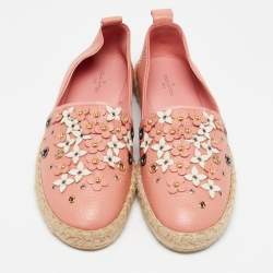 مملوكة مسبقًا Louis Vuitton Pink Leather Tropical Bloom Espadrille Flats Size 36.5