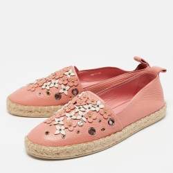 مملوكة مسبقًا Louis Vuitton Pink Leather Tropical Bloom Espadrille Flats Size 36.5