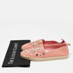 مملوكة مسبقًا Louis Vuitton Pink Leather Tropical Bloom Espadrille Flats Size 36.5