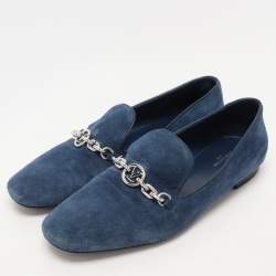 Louis Vuitton Blue Suede Embellished Loafers Size 39