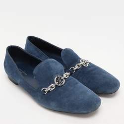 Louis Vuitton Blue Suede Embellished Loafers Size 39