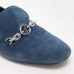 Louis Vuitton Blue Suede Embellished Loafers Size 39
