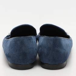 Louis Vuitton Blue Suede Embellished Loafers Size 39