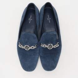 Louis Vuitton Blue Suede Embellished Loafers Size 39