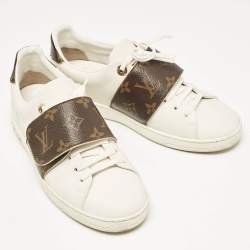 Louis Vuitton White Leather and Monogram Canvas Frontrow Sneakers Size 37