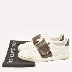 Louis Vuitton White Leather and Monogram Canvas Frontrow Sneakers Size 37