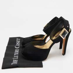Louis Vuitton Black Suede Ankle Strap Sandals Size 37.5