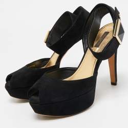 Louis Vuitton Black Suede Ankle Strap Sandals Size 37.5