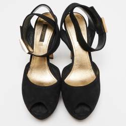 Louis Vuitton Black Suede Ankle Strap Sandals Size 37.5