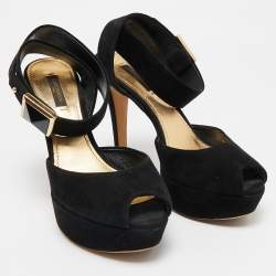 Louis Vuitton Black Suede Ankle Strap Sandals Size 37.5