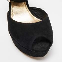 Louis Vuitton Black Suede Ankle Strap Sandals Size 37.5