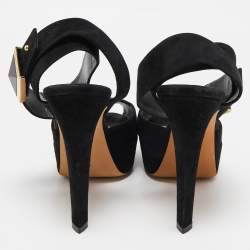 Louis Vuitton Black Suede Ankle Strap Sandals Size 37.5