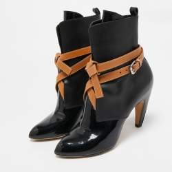 Louis Vuitton Black/Brown Leather and Patent Leather Ankle Length Boots Size 38