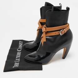 Louis Vuitton Black/Brown Leather and Patent Leather Ankle Length Boots Size 38