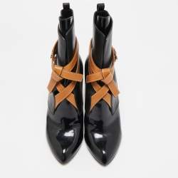 Louis Vuitton Black/Brown Leather and Patent Leather Ankle Length Boots Size 38