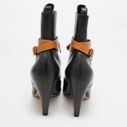 Louis Vuitton Black/Brown Leather and Patent Leather Ankle Length Boots Size 38