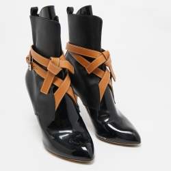 Louis Vuitton Black/Brown Leather and Patent Leather Ankle Length Boots Size 38