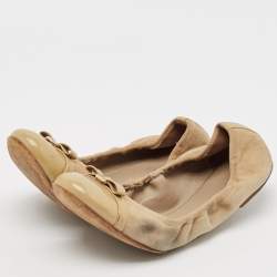 Louis Vuitton Beige Patent Leather and Suede Elba Ballet Flats Size 37.5