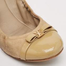 Louis Vuitton Beige Patent Leather and Suede Elba Ballet Flats Size 37.5