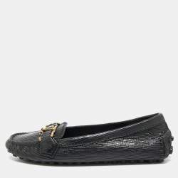 Louis Vuitton Black Leather Oxford Slip On Loafers Size 36