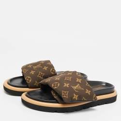 Louis Vuitton Brown Monogram Nylon Pool Pillow Flat Sandals Size 39