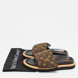 Louis Vuitton Brown Monogram Nylon Pool Pillow Flat Sandals Size 39