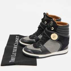 Louis Vuitton Black Leather and Fabric Postmark Wedge Sneakers Size 37.5