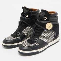 Louis Vuitton Black Leather and Fabric Postmark Wedge Sneakers Size 37.5