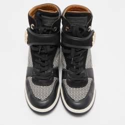 Louis Vuitton Black Leather and Fabric Postmark Wedge Sneakers Size 37.5
