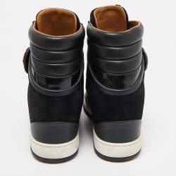 Louis Vuitton Black Leather and Fabric Postmark Wedge Sneakers Size 37.5