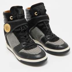 Louis Vuitton Black Leather and Fabric Postmark Wedge Sneakers Size 37.5