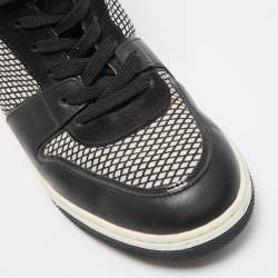 Louis Vuitton Black Leather and Fabric Postmark Wedge Sneakers Size 37.5