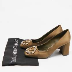 Louis Vuitton Olive Green Satin Crystal Embellished Madeleine Pumps Size 37.5