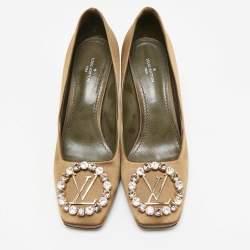 Louis Vuitton Olive Green Satin Crystal Embellished Madeleine Pumps Size 37.5