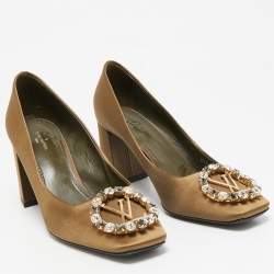 Louis Vuitton Olive Green Satin Crystal Embellished Madeleine Pumps Size 37.5