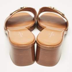 مملوكة مسبقًا Louis Vuitton Brown Leather Lock It Block Heel Slide Sandals Size 40