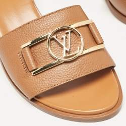 مملوكة مسبقًا Louis Vuitton Brown Leather Lock It Block Heel Slide Sandals Size 40