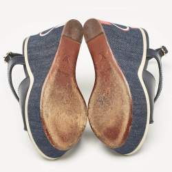 Louis Vuitton Navy Blue Canvas and Denim Wedge Sandals Size 38