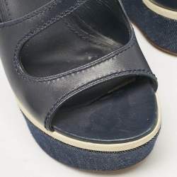Louis Vuitton Navy Blue Canvas and Denim Wedge Sandals Size 38