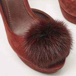 Louis Vuitton Burgundy Suede and Mink Fur D'orsay Platform Pumps Size 37.5